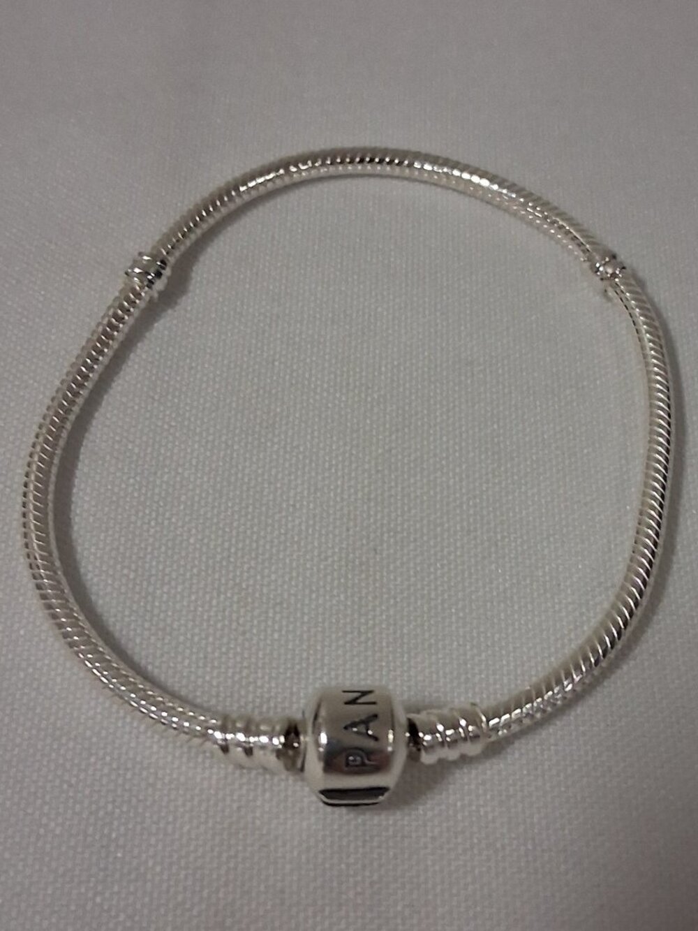 Pandora Moments Barrel Clasp Snake Chain Bracelet – Sterling Silver, Size 8.3"